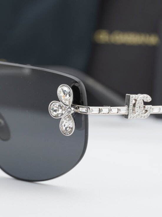 Dolce & Gabbana DG2333B 05/87 Shield Sunglasses - Silver with White Stone\\Grey main image 9